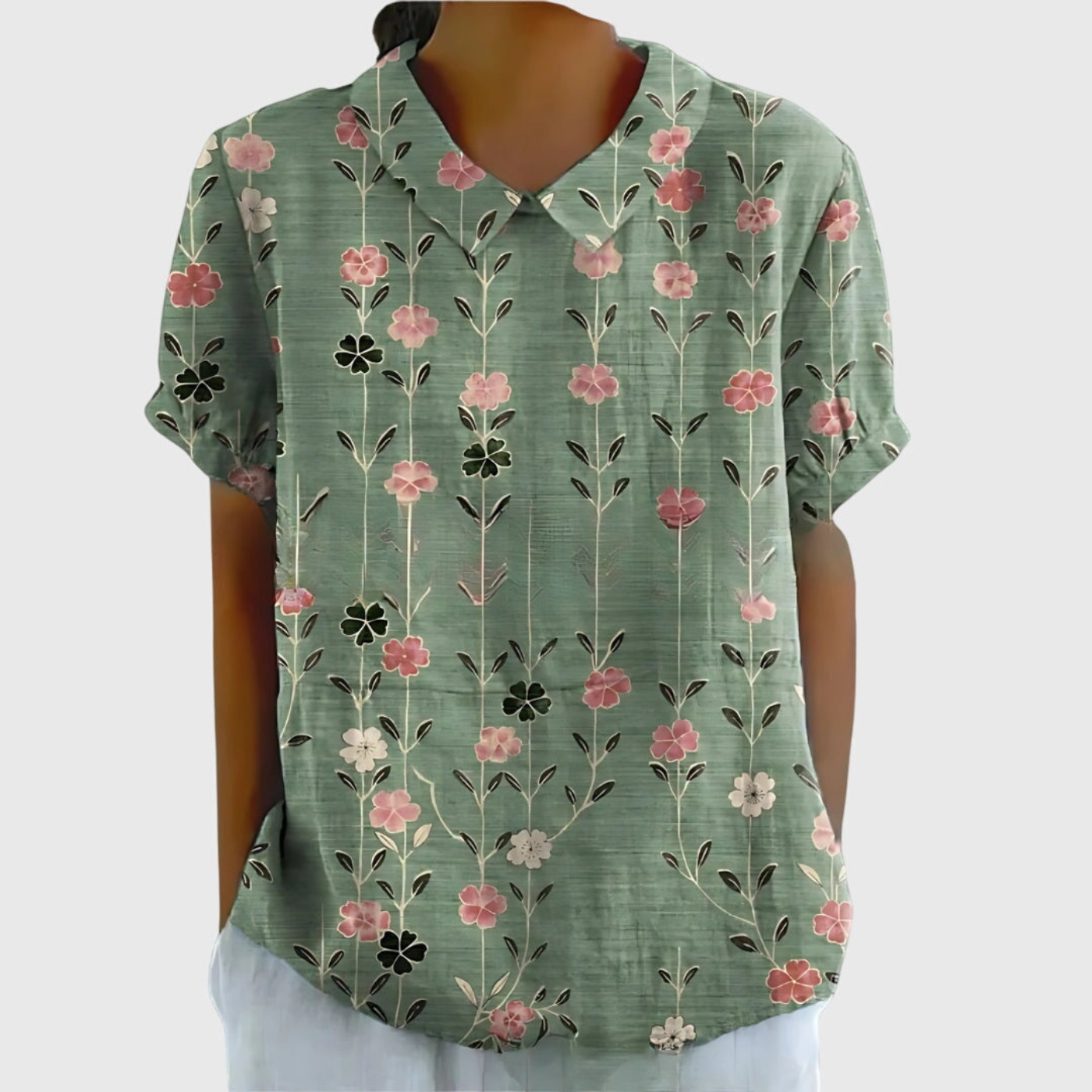Blusa de lino con estampado floral y cuello Peter Pan | Manga corta
