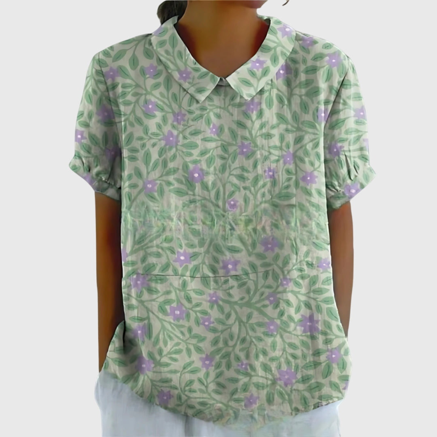 Blusa de lino con estampado floral y cuello Peter Pan | Manga corta