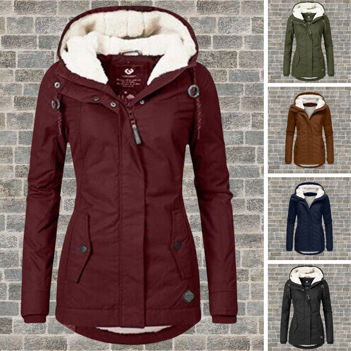 Mujer Abrigo con Capucha | Capucha de Lana de Cordero & Algodón Plisado | Otoño e Invierno