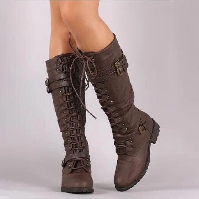 Mujer Botas con Cordones y Hebilla | Suela Antideslizante & Diseño Plano | Otoño e Invierno