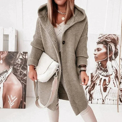 Mujer Cárdigan de Punto Largo | Capucha & Cierre de Botón | Otoño e Invierno