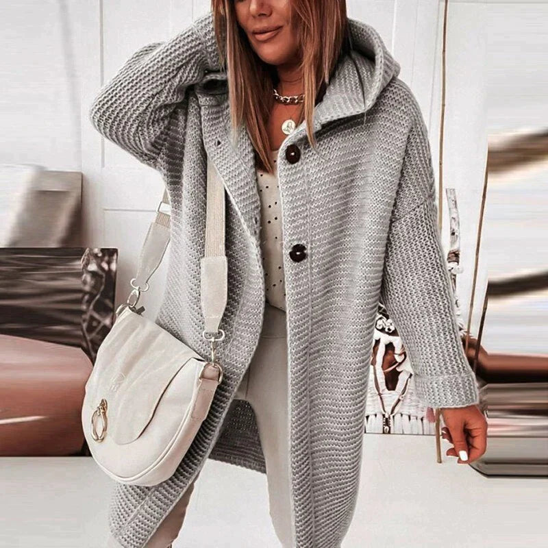 Mujer Cárdigan de Punto Largo | Capucha & Cierre de Botón | Otoño e Invierno