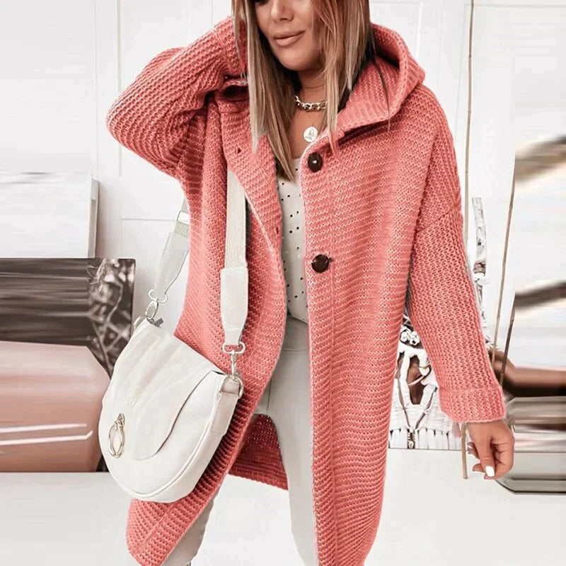 Mujer Cárdigan de Punto Largo | Capucha & Cierre de Botón | Otoño e Invierno
