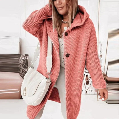 Mujer Cárdigan de Punto Largo | Capucha & Cierre de Botón | Otoño e Invierno
