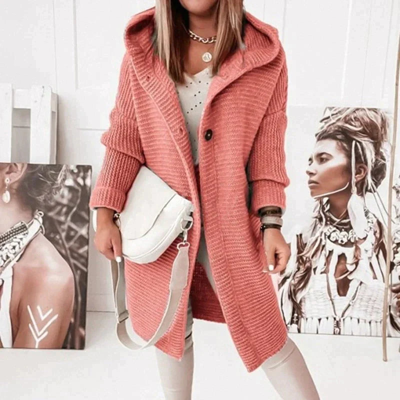Mujer Cárdigan de Punto Largo | Capucha & Cierre de Botón | Otoño e Invierno