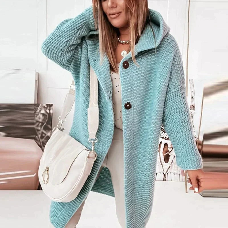 Mujer Cárdigan de Punto Largo | Capucha & Cierre de Botón | Otoño e Invierno