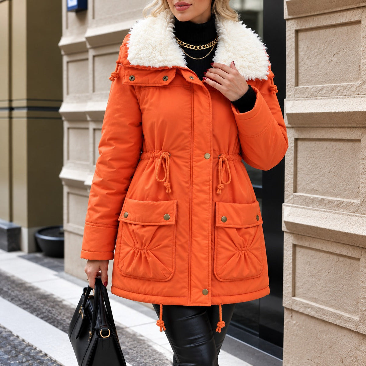 Mujer Abrigo con Gola Alta | Forro Suave & Bolsos con Aba | Otoño e Invierno