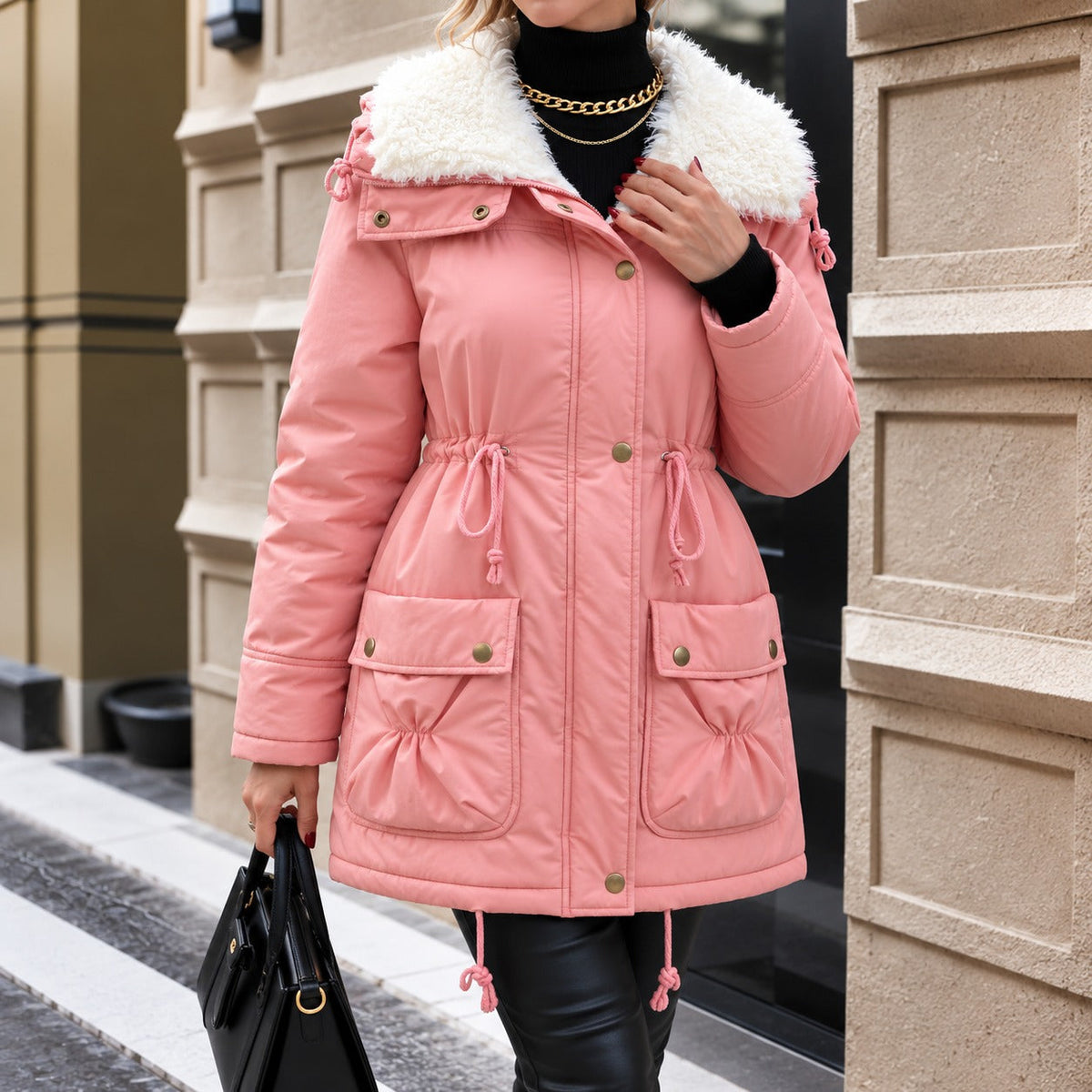 Mujer Abrigo con Gola Alta | Forro Suave & Bolsos con Aba | Otoño e Invierno