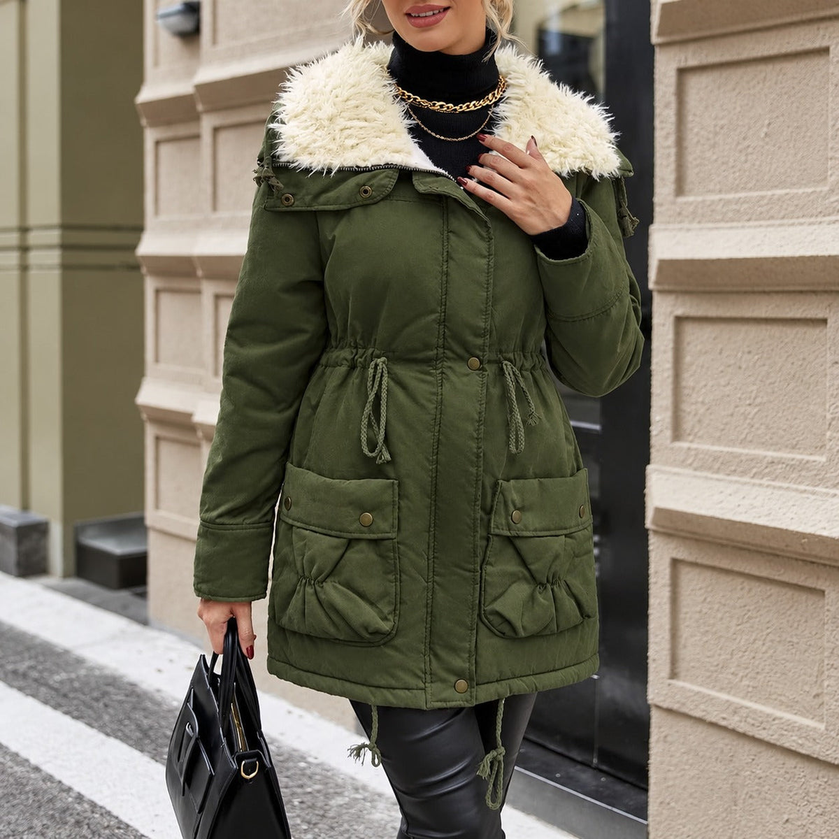 Mujer Abrigo con Gola Alta | Forro Suave & Bolsos con Aba | Otoño e Invierno
