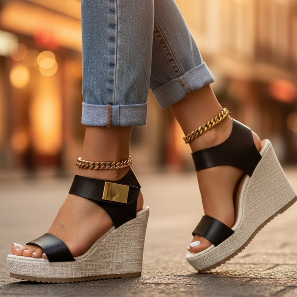 Sandalia de plataforma con tiras de color | Tacón de cuña alto