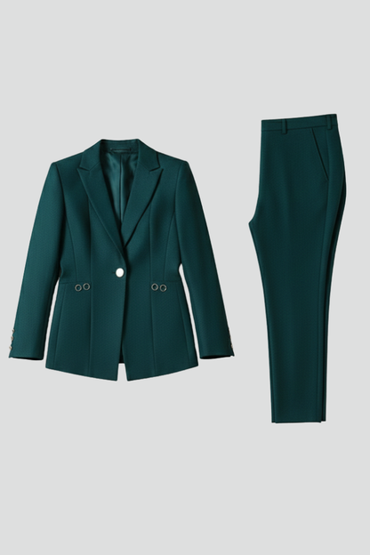 Conjunto de blazer de un botón y pantalón recto para mujer | Tejido liso