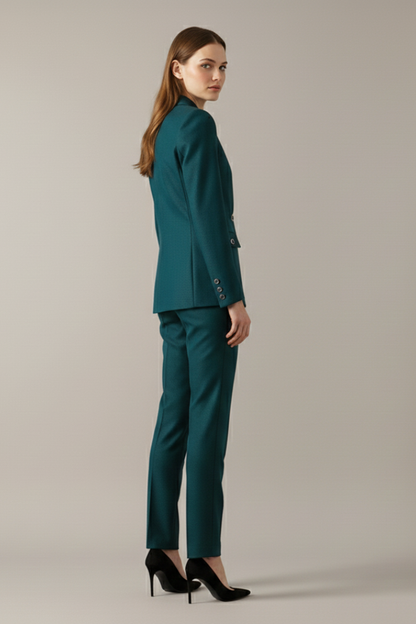 Conjunto de blazer de un botón y pantalón recto para mujer | Tejido liso