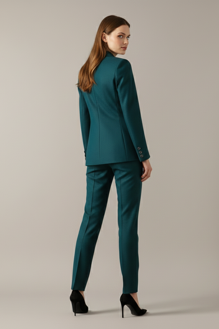 Conjunto de blazer de un botón y pantalón recto para mujer | Tejido liso