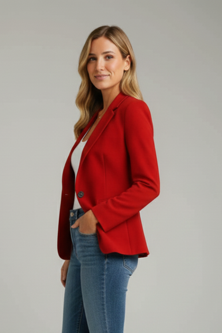 Americana con solapa de muesca y botón único para mujer | Rojo