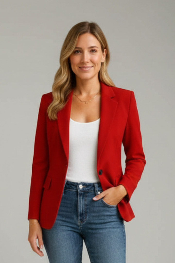 Americana con solapa de muesca y botón único para mujer | Rojo