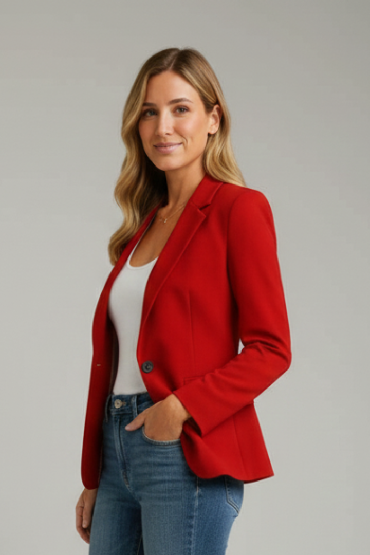Americana con solapa de muesca y botón único para mujer | Rojo