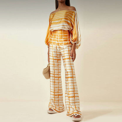 Conjunto elegante de verano con mangas farol | Estampado llamativo