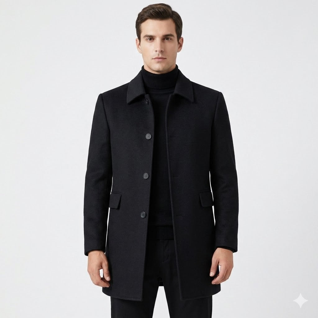 Hombre Abrigo Clásico de Lana | Cierre de Botones & Cuello Clásico | Otoño e Invierno