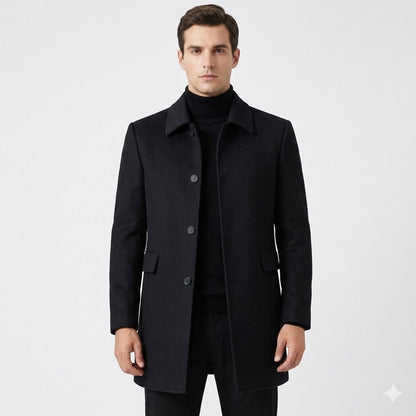 Hombre Abrigo Clásico de Lana | Cierre de Botones & Cuello Clásico | Otoño e Invierno
