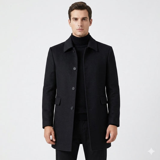 Hombre Abrigo Clásico de Lana | Cierre de Botones & Cuello Clásico | Otoño e Invierno