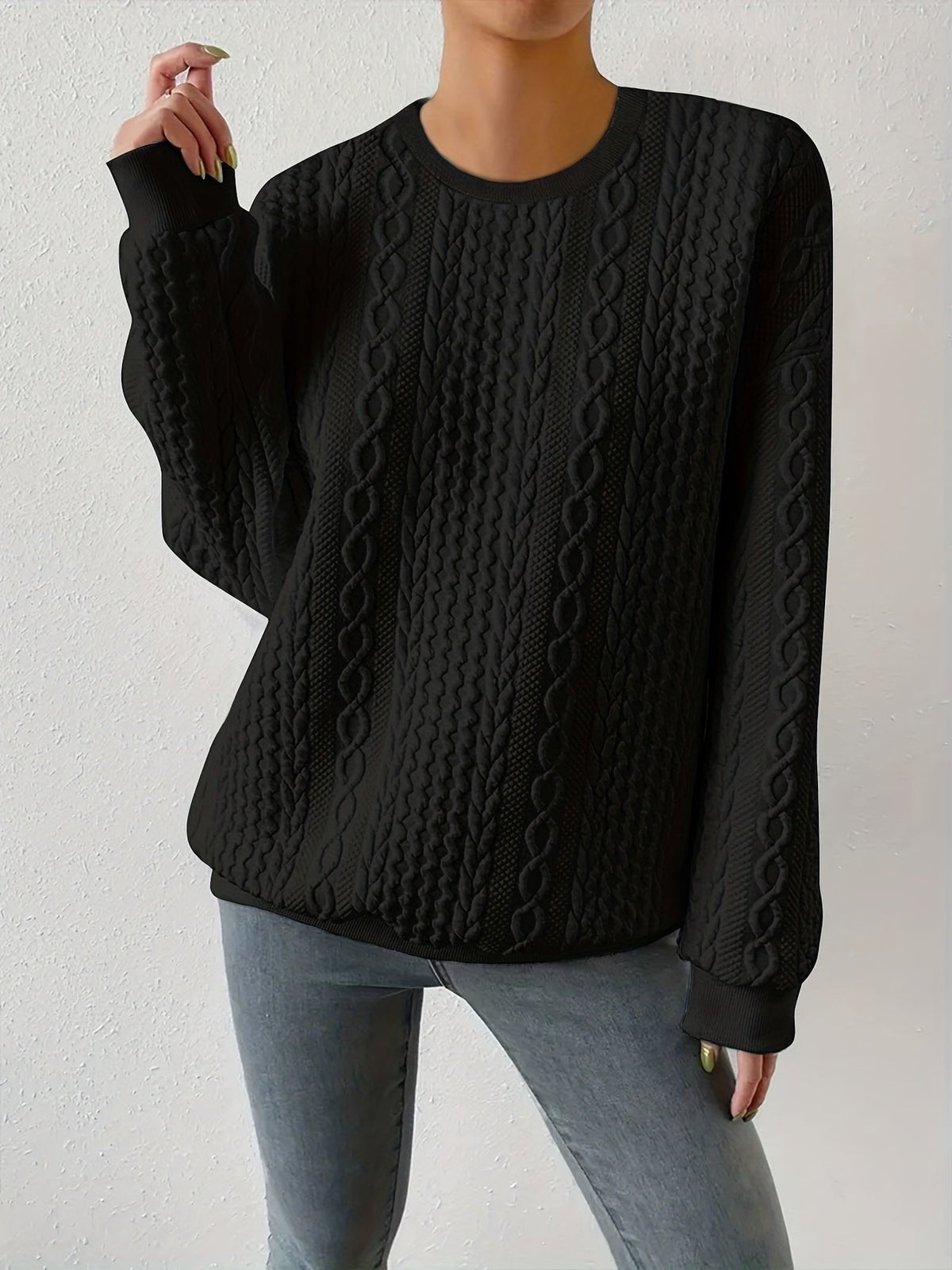 Mujer Jersey de Punto Trenzado | Cuello Redondo & Corte Holgado | Otoño e Invierno