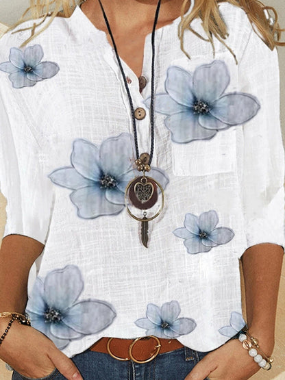Blusa estampada floral con botones delanteros para mujer | Manga 3/4