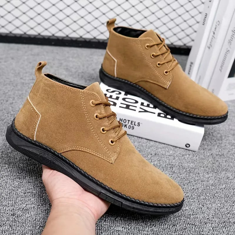 Hombre Botines de Antelina | Cierre de Cordones & Suela de Goma | Uso Diario