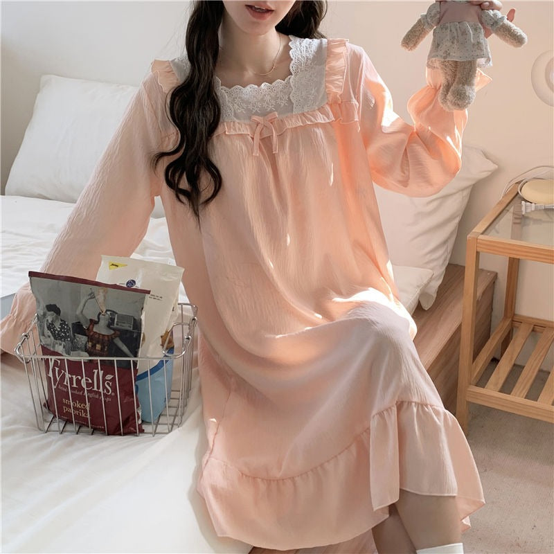 Camicia da notte lunga vittoriana con pizzo floreale | Cotone bianco da donna
