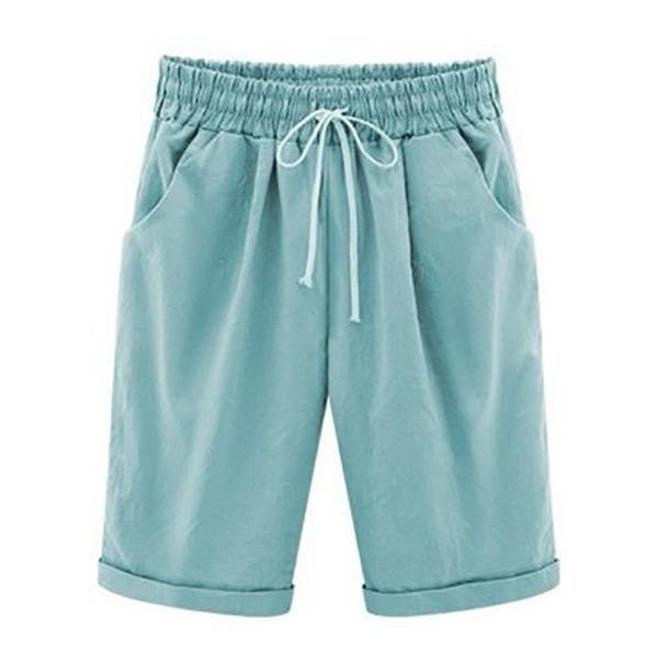 Pantalones cortos holgados de algodón con bolsillos para mujer | Cintura elástica con cordón