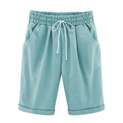 Pantalones cortos holgados de algodón con bolsillos para mujer | Cintura elástica con cordón