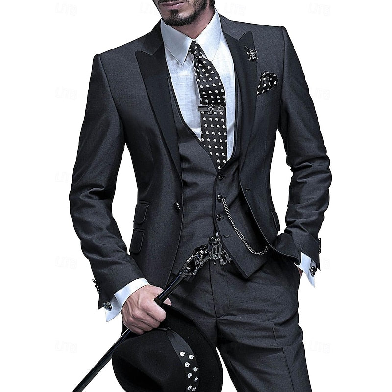 Hombre Traje Elegante de Tres Piezas | Chaqueta con Chaleco & Pantalón a Juego | Fiesta y Noche
