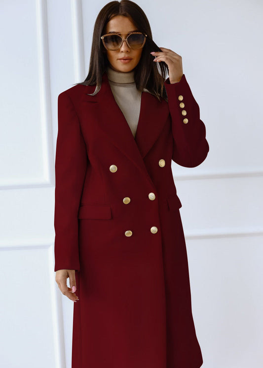 Mujer Abrigo Largo de Tweed | Doble Botonadura & Corte Ajustado | Otoño e Invierno