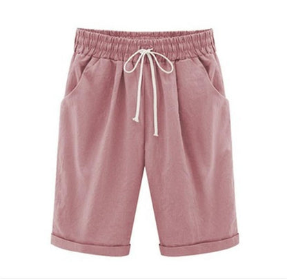 Pantalones cortos holgados de algodón con bolsillos para mujer | Cintura elástica con cordón