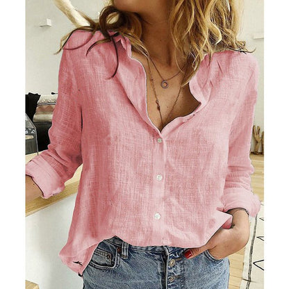 Camisa de lino de manga larga para mujer | Cierre de botones
