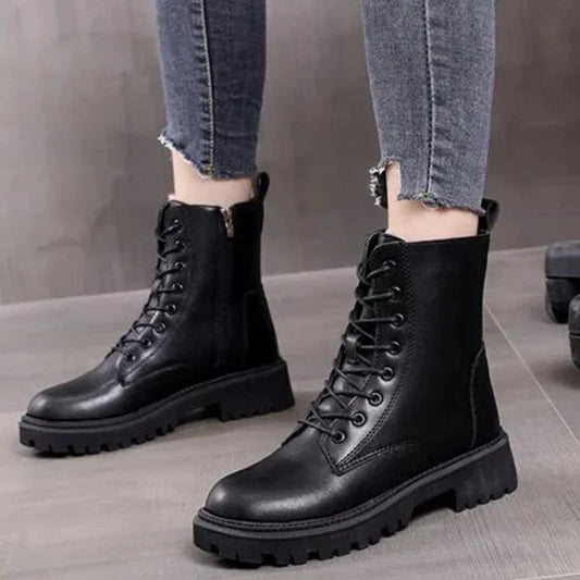 Mujer Botines con Cordones | Cierre de Cremallera Lateral & Suela Gruesa | Otoño e Invierno