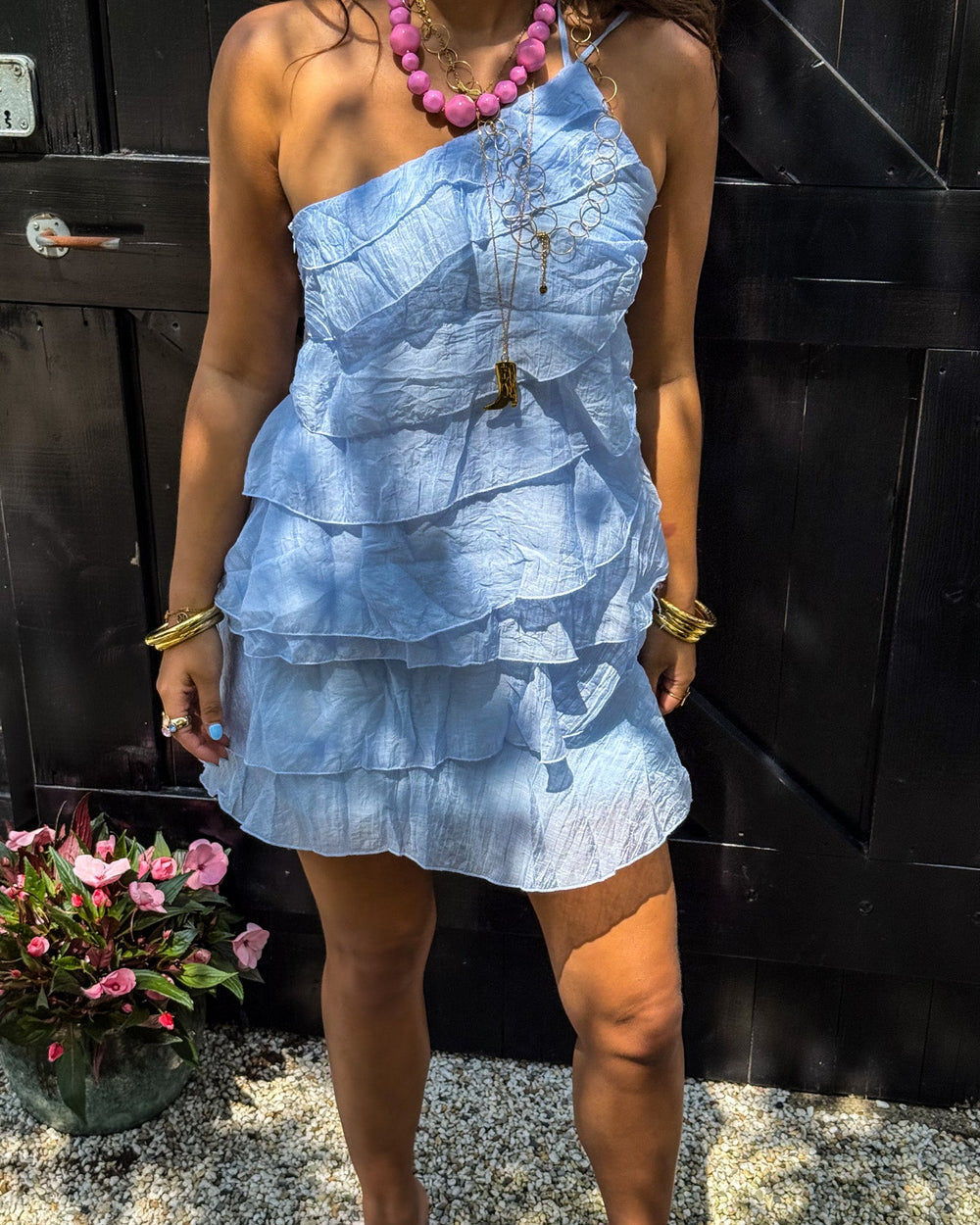 Minivestido asimétrico con volantes para mujer | Tirante único de verano
