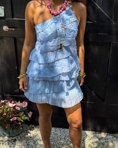 Minivestido asimétrico con volantes para mujer | Tirante único de verano