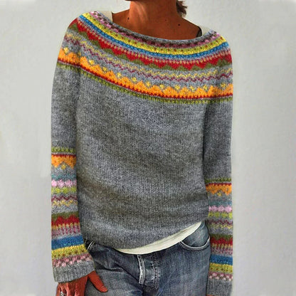 Mujer Jersey de Punto | Cuello Barco & Estampado Nórdico | Otoño e Invierno