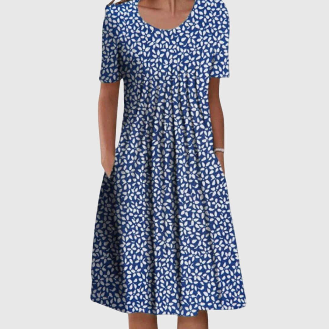 Elegante vestido estampado de cuello redondo para mujer | Corte favorecedor