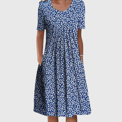Elegante vestido estampado de cuello redondo para mujer | Corte favorecedor