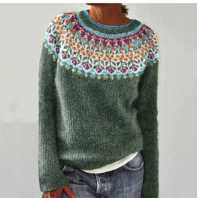 Mujer Jersey de Punto | Cuello Barco & Estampado Nórdico | Otoño e Invierno