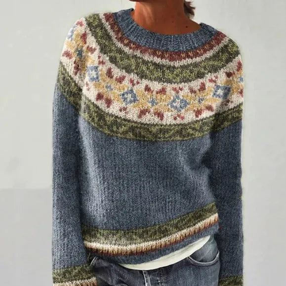 Mujer Jersey de Punto | Cuello Barco & Estampado Nórdico | Otoño e Invierno