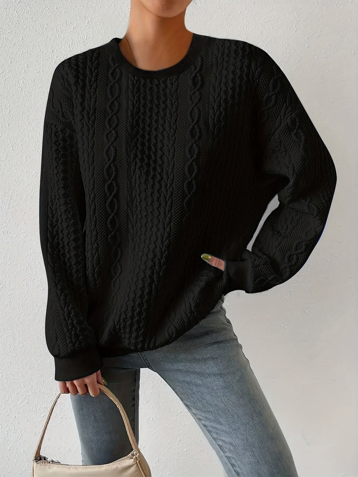 Mujer Jersey de Punto Trenzado | Cuello Redondo & Corte Holgado | Otoño e Invierno
