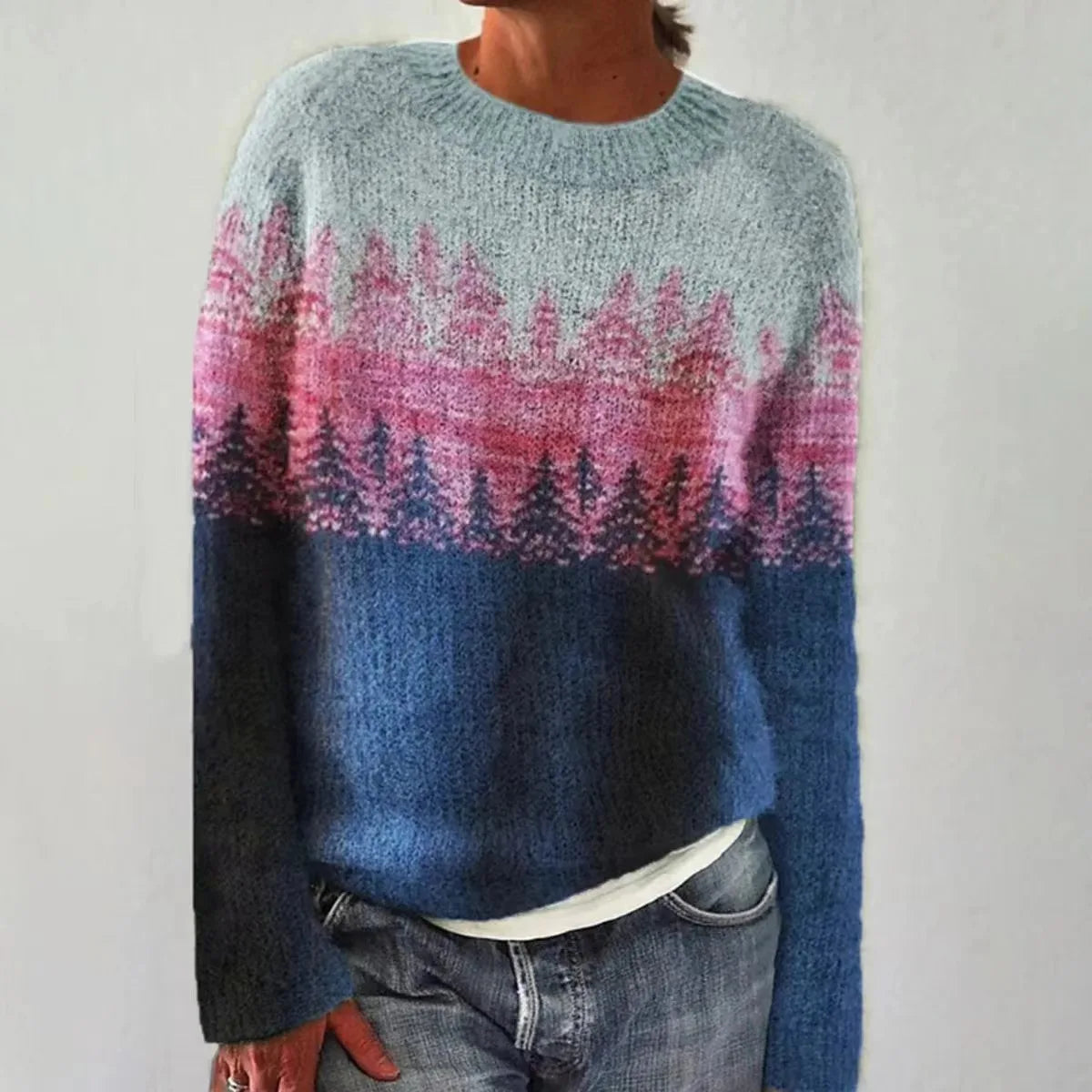 Mujer Jersey de Punto | Cuello Barco & Estampado Nórdico | Otoño e Invierno