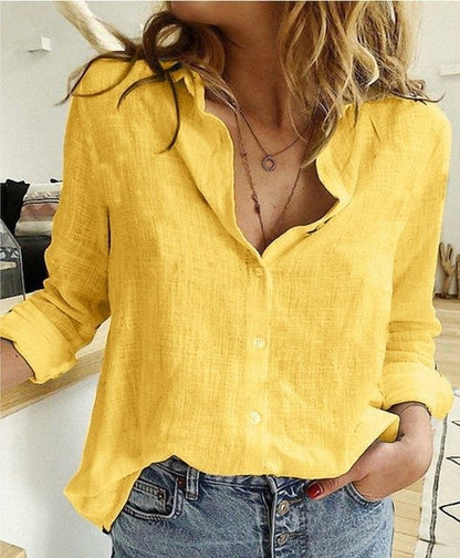 Camisa de lino de manga larga para mujer | Cierre de botones