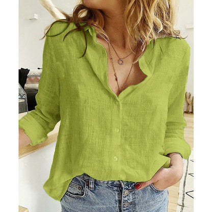 Camisa de lino de manga larga para mujer | Cierre de botones