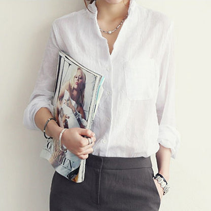 Camisa social de lino para mujer | Manga corta con botones