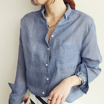 Camisa social de lino para mujer | Manga corta con botones