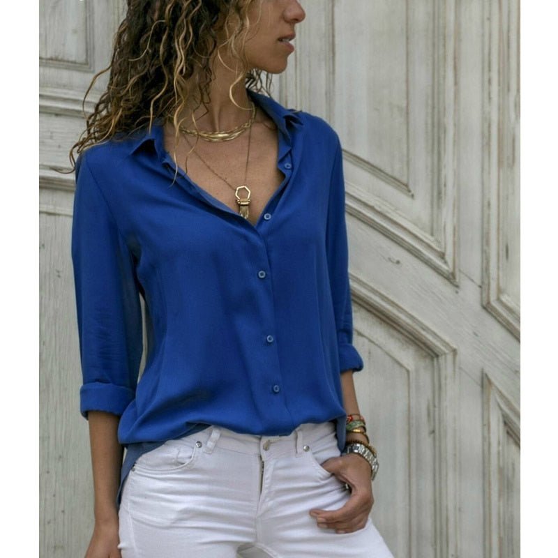 Camisa social de manga larga para mujer | Viscosa con cuello polo