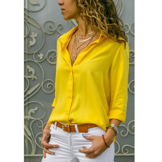 Camisa social de manga larga para mujer | Viscosa con cuello polo
